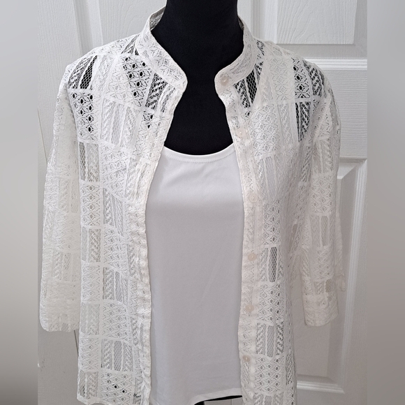 Button Up Lace Blouse With Mandarin Collar     Size 8 - Picture 1 of 11